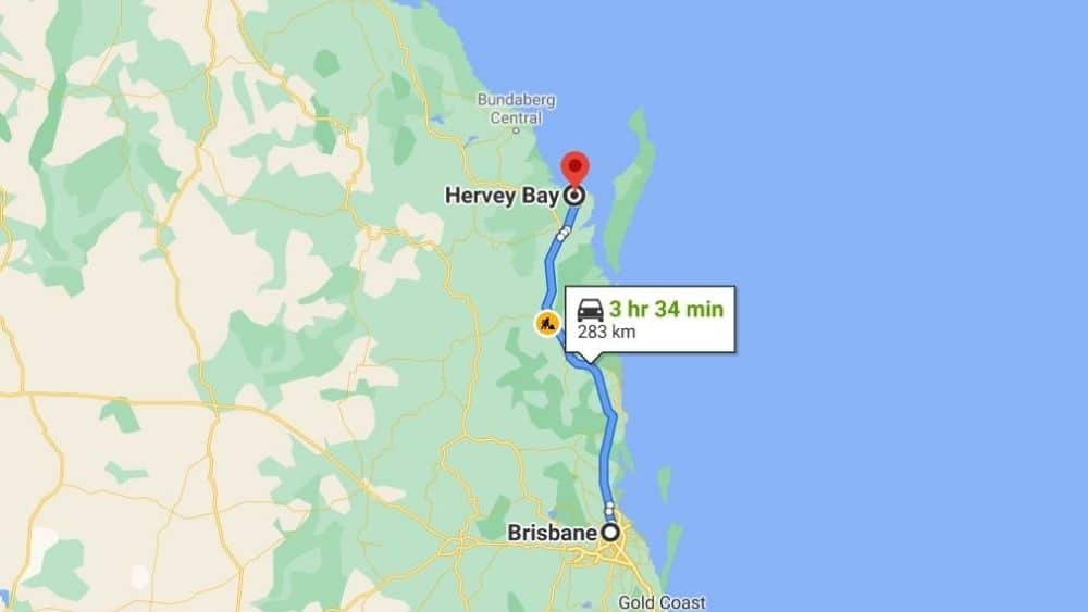 Brisbane to Hervey Bay map