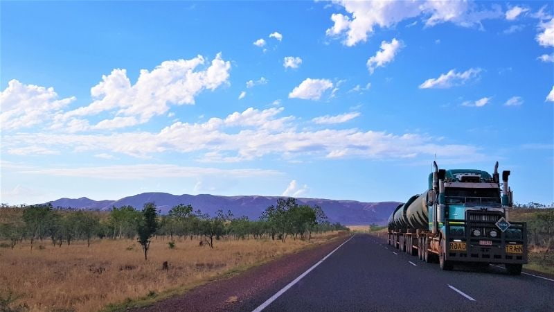 You will pass many road trains during a Perth to Darwin road trip