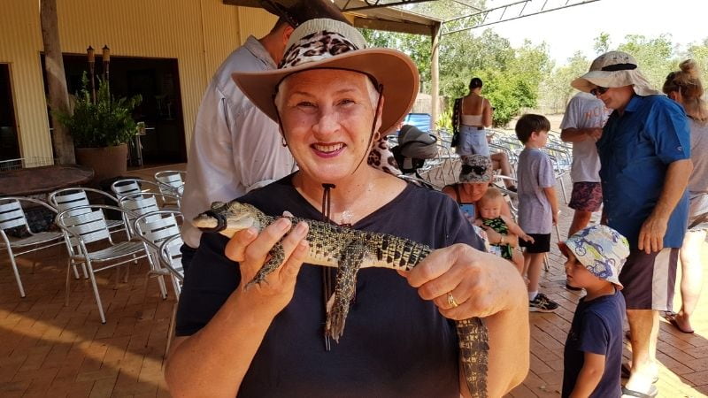 Ros holding a baby Crocodile