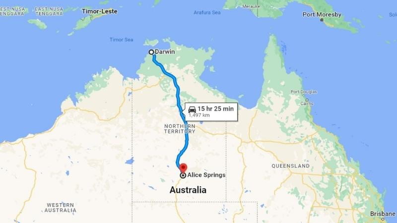 Darwin to Alice Springs Road Trip Map