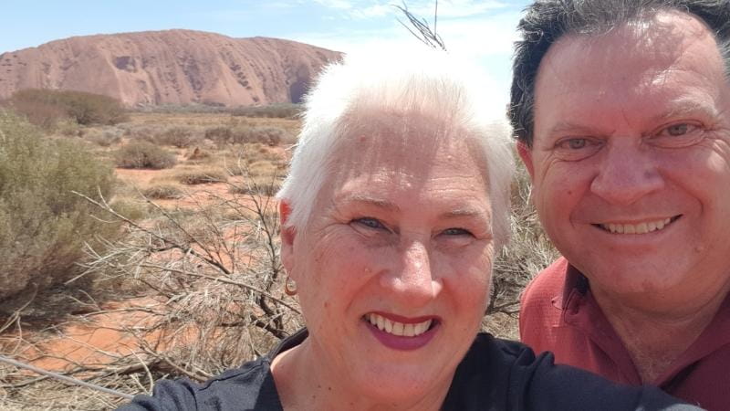 Rosalind and Alan on their tour from Alice Springs to Uluru